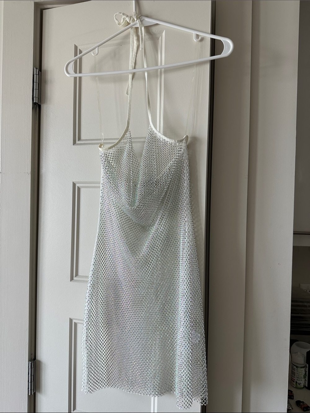 Steve Madden Rhinestone Mesh Mini Dress / Cover Up White Iridescent | S | NWOT